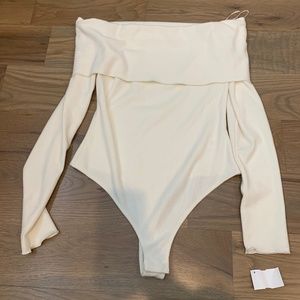 Off the Shoulder Cream Long Sleeve Bodysuit